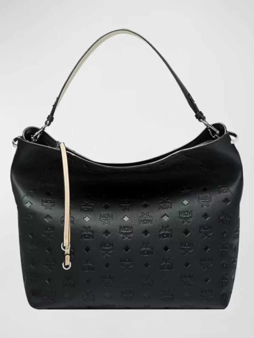 MCM Klara Large Monogrammed Leather Hobo Bag – Black